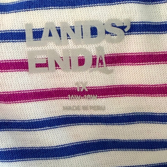 Lands End T-shirt Women 1X 16W-18W Rainbow Stripe Supima Cotton Short Sleeve Tee - Picture 6 of 7